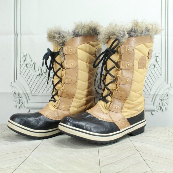 Sorel Tan Nylon Toffino II Lined Waterproof Snow Winter Duck Boots Size 8 - Picture 2 of 9